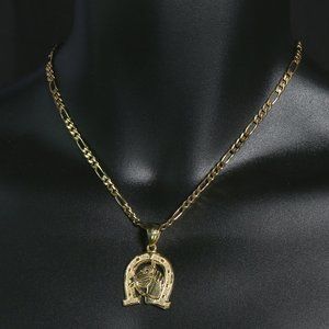14k Gold Horse 18" Figaro Chain + Pendant